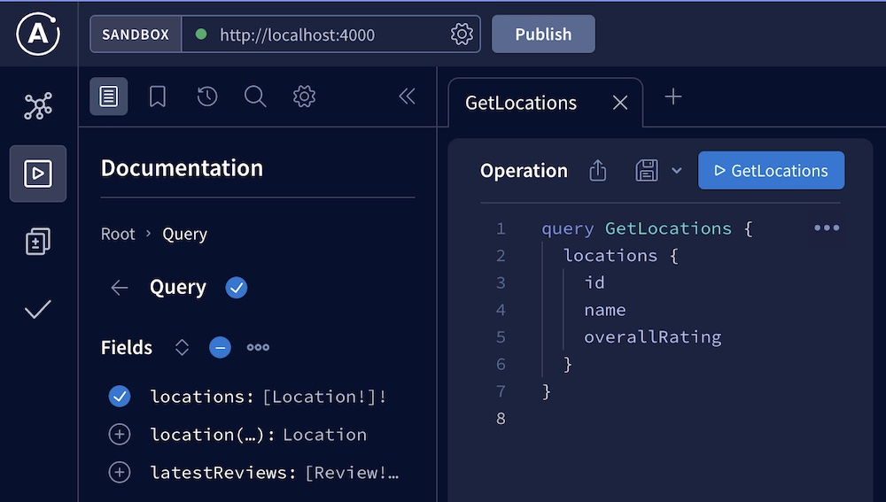 Schema view in Apollo Sandbox