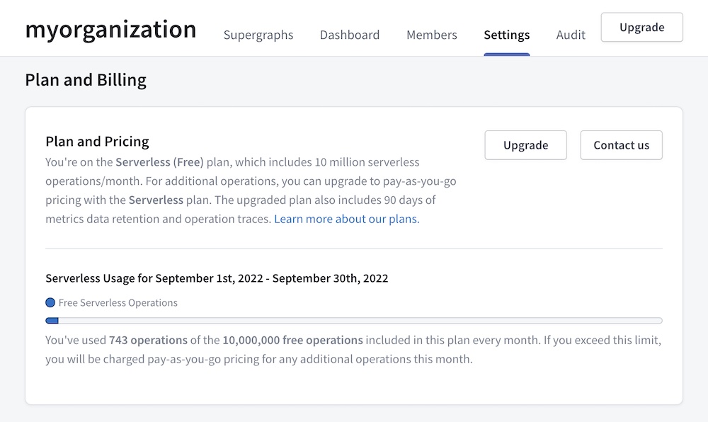 The Plan and Billing section in GraphOS Studio